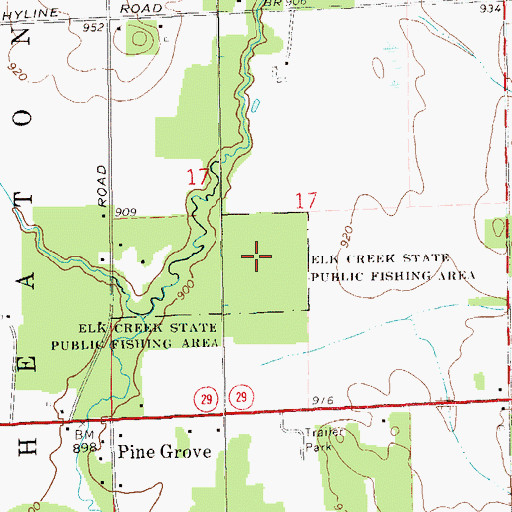 Topographic Map of Elk Creek State Public Fishing Area, WI