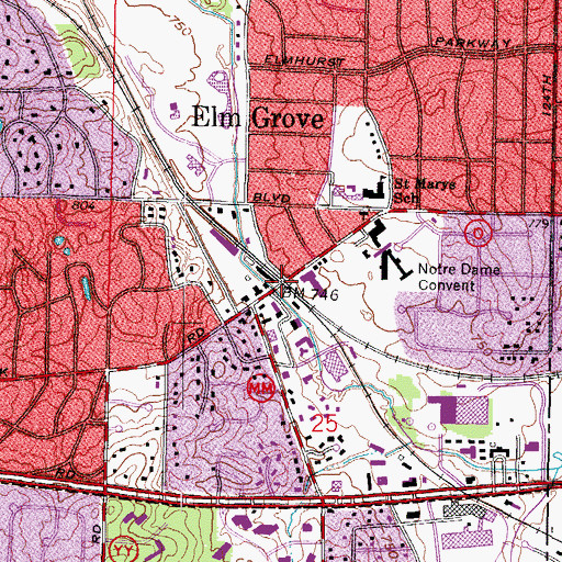 Topographic Map of Elm Grove, WI