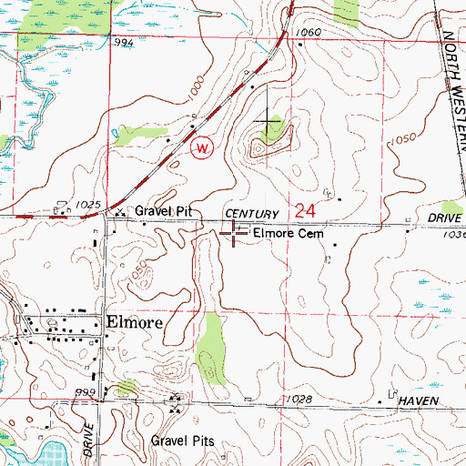 Topographic Map of Elmore Cemetery, WI