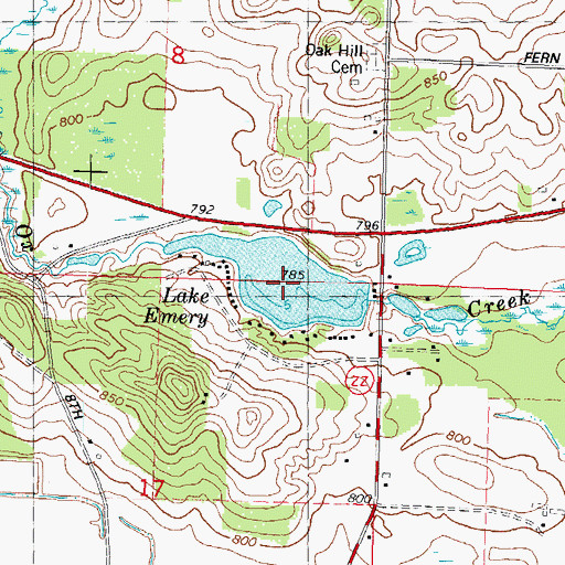 Topographic Map of Lake Emery, WI