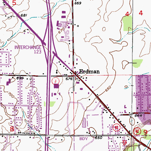 Topographic Map of Erdman, WI