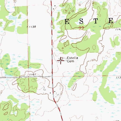 Topographic Map of Estella Cemetery, WI