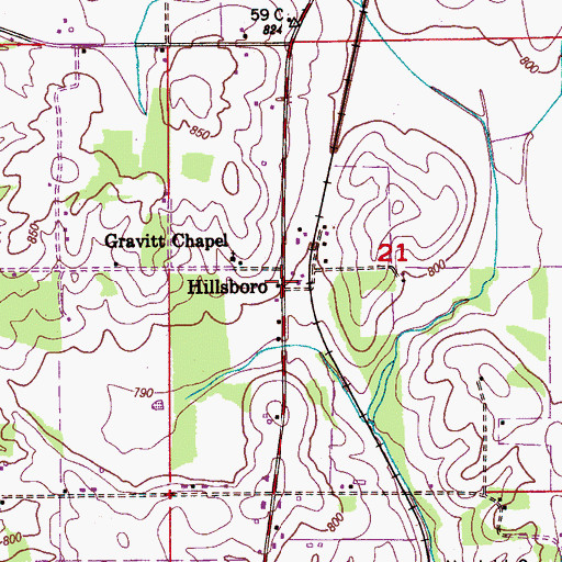 Topographic Map of Hillsboro, AL