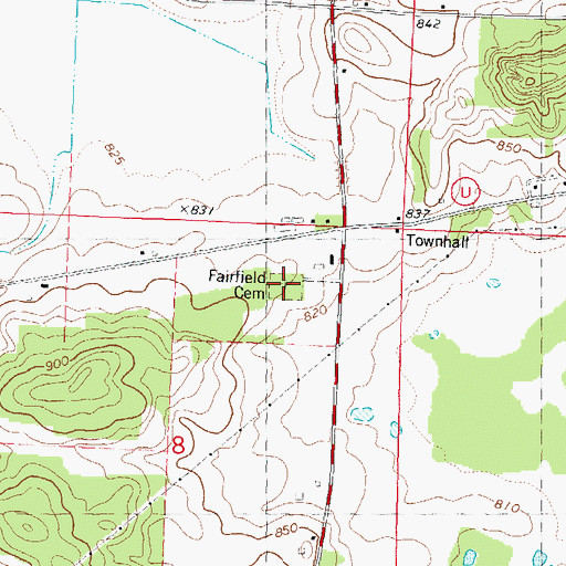 Topographic Map of Fairfield Cemetery, WI