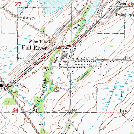 Topographic Map of Fall River, WI