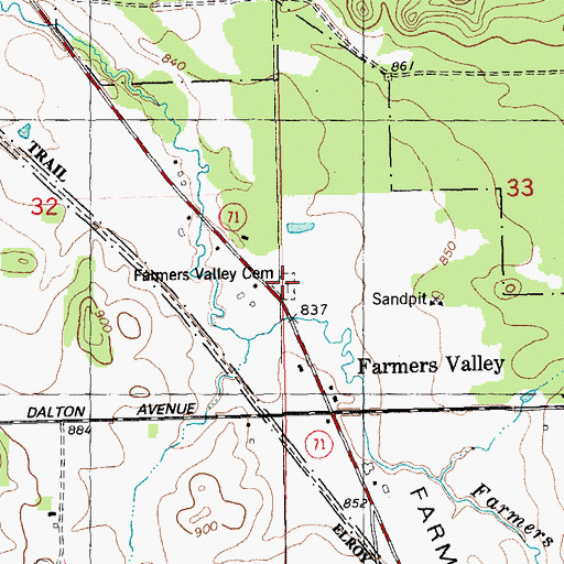 Topographic Map of Farmers Valley Cemetery, WI