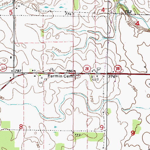 Topographic Map of Farmin Cemetery, WI
