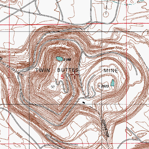 Topographic Map of Twin Buttes Mine, AZ