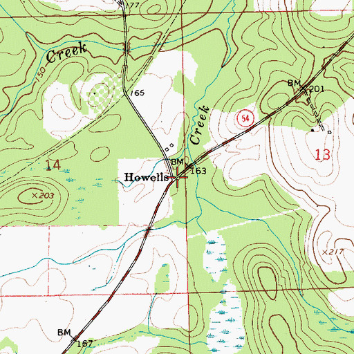 Topographic Map of Howells, AL