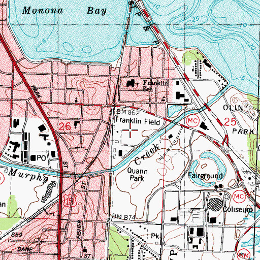 Topographic Map of Franklin Field, WI