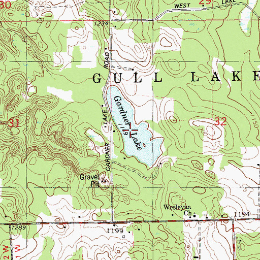 Topographic Map of Gardner Lake, WI