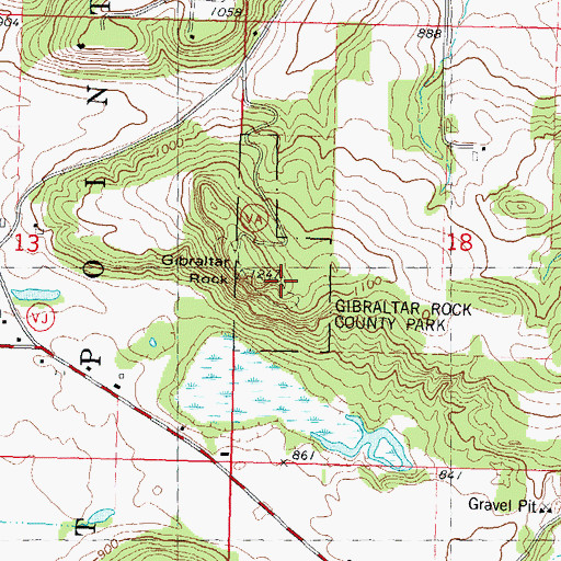 Topographic Map of Gibraltar Rock County Park, WI