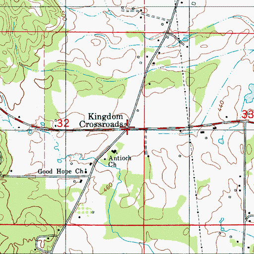 Topographic Map of Kingdom Crossroads, AL