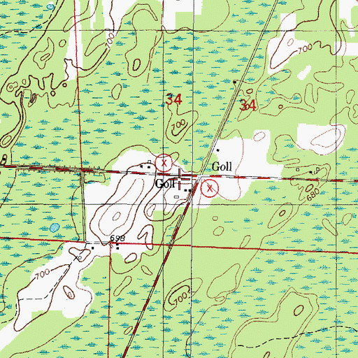 Topographic Map of Goll, WI