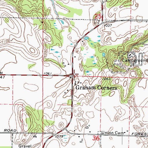 Topographic Map of Graham Corners, WI