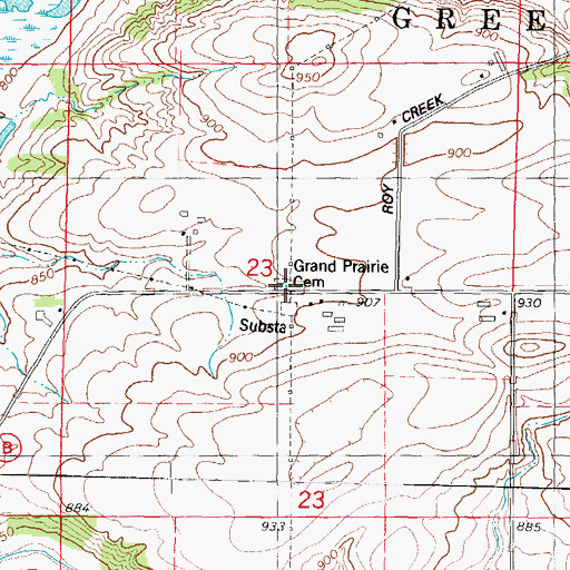 Topographic Map of Grand Prairie Cemetery, WI