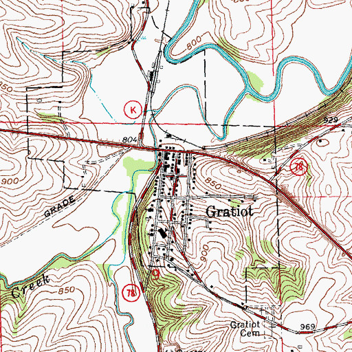 Topographic Map of Gratiot, WI