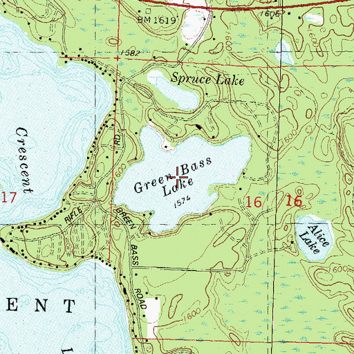 Topographic Map of Green Bass Lake, WI