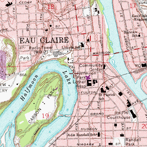 Topographic Map of Halfmoon Park, WI
