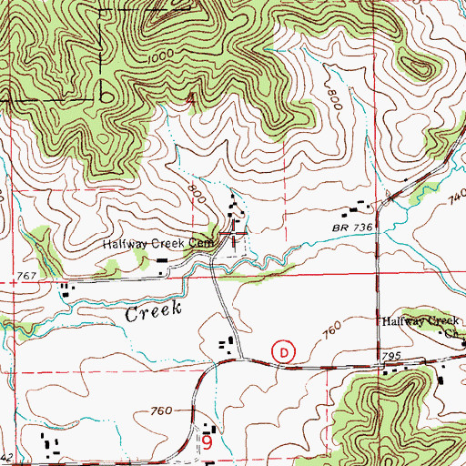 Topographic Map of Halfway Creek Cemetery, WI
