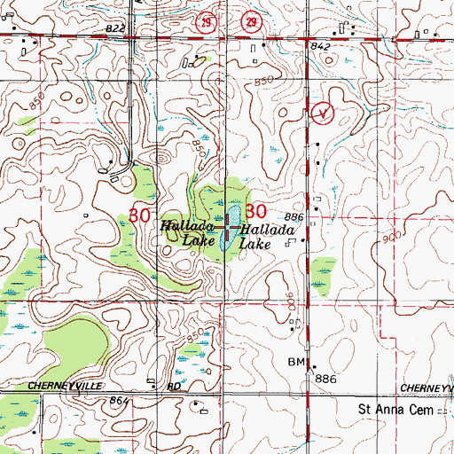 Topographic Map of Hallada Lake, WI