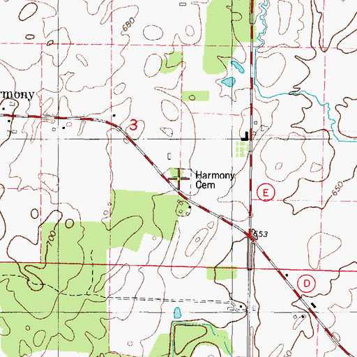 Topographic Map of Harmony Cemetery, WI