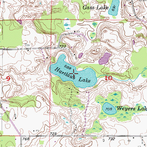Topographic Map of Hartlaub Lake, WI