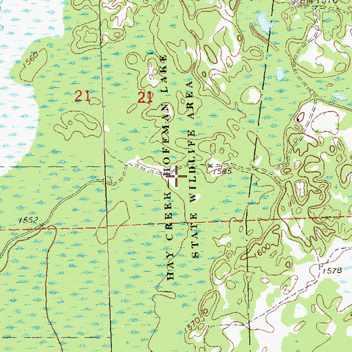 Topographic Map of Hay Creek-Hoffman Lake State Wildlife Area, WI