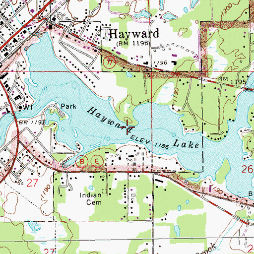 Topographic Map of Hayward Lake, WI