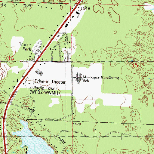 Topographic Map of Minocqua Elementary School, WI