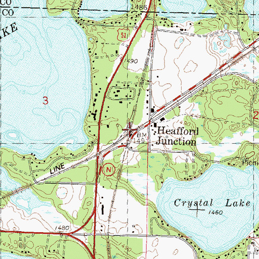 Topographic Map of Heafford Junction, WI