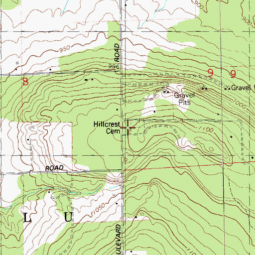 Topographic Map of Hillcrest Cemetery, WI
