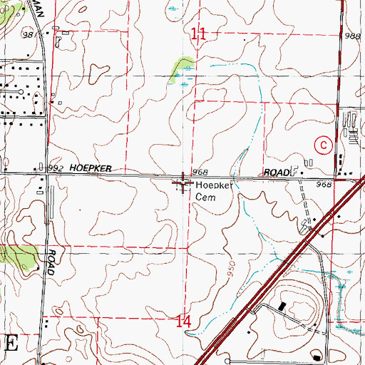 Topographic Map of Burke Cemetery, WI