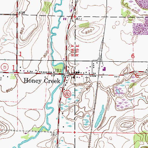 Topographic Map of Honey Creek, WI
