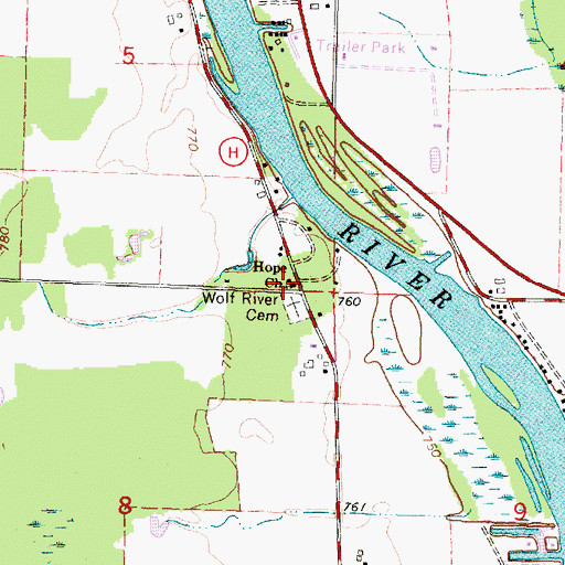 Topographic Map of Hope Church, WI