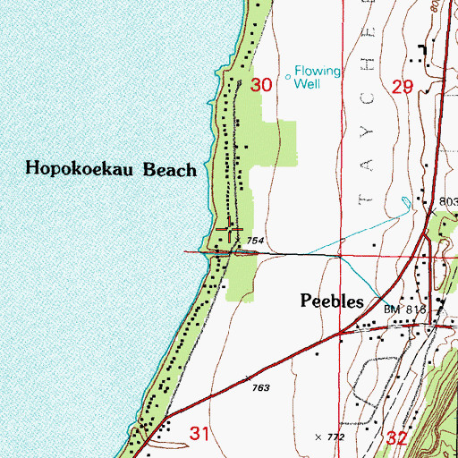 Topographic Map of Hopokoekau Beach, WI