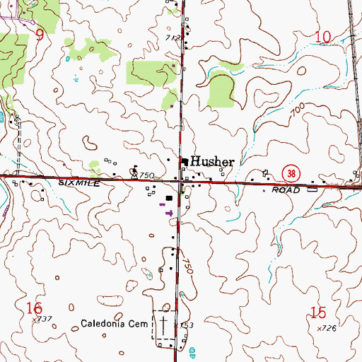 Topographic Map of Husher, WI