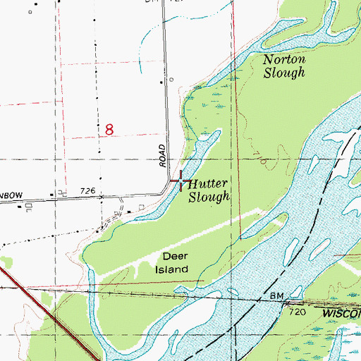 Topographic Map of Hutter Slough, WI