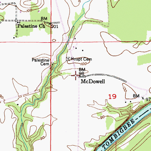 Topographic Map of McDowell, AL