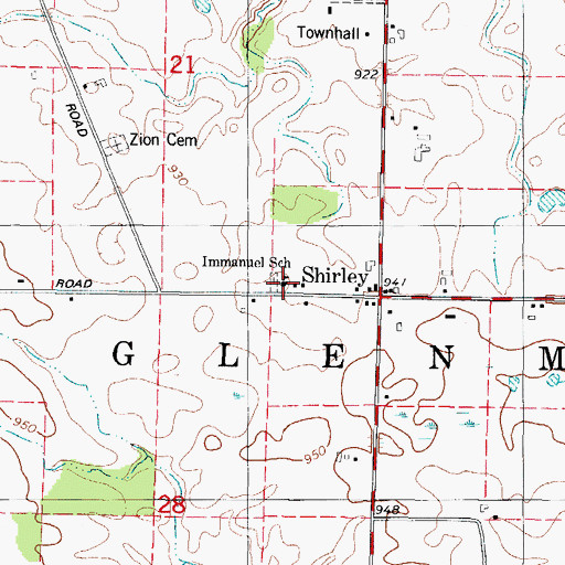 Topographic Map of Immanuel Evangelical Lutheran School of Shirley, WI