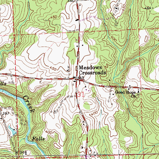 Topographic Map of Meadows Crossroads, AL