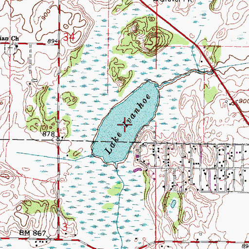 Topographic Map of Lake Ivanhoe, WI