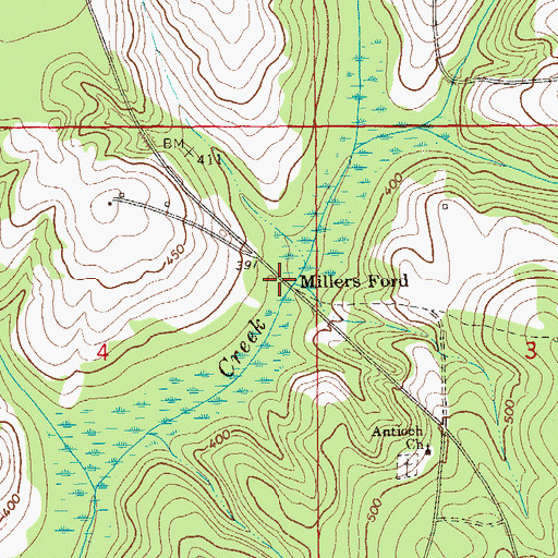 Topographic Map of Millers Ford, AL