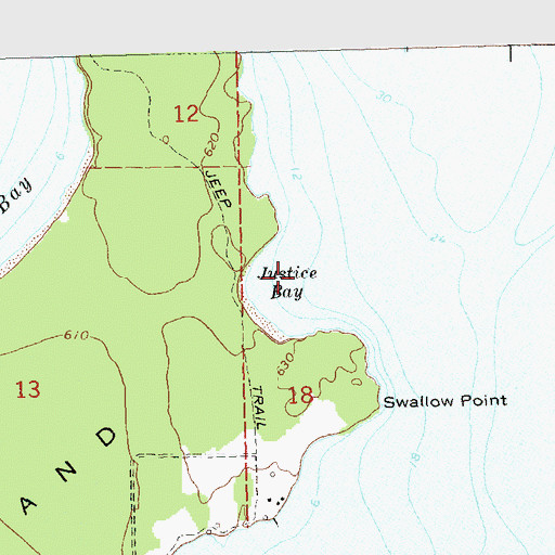 Topographic Map of Justice Bay, WI