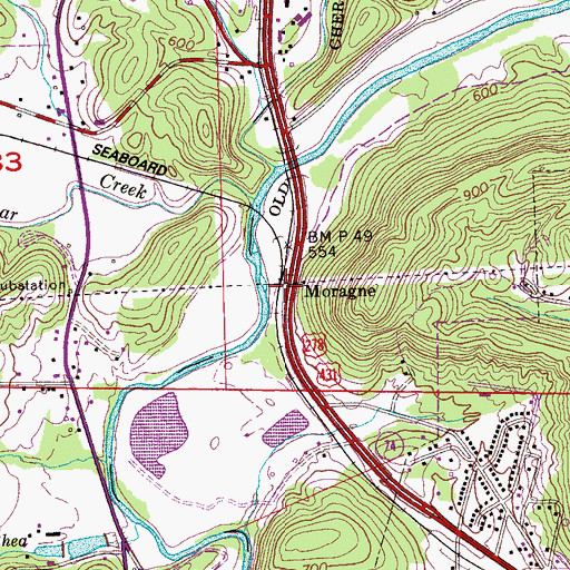 Topographic Map of Moragne, AL