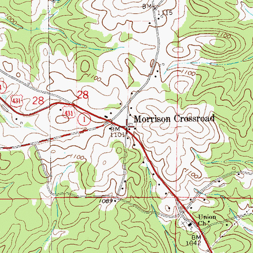 Topographic Map of Morrison Crossroad, AL