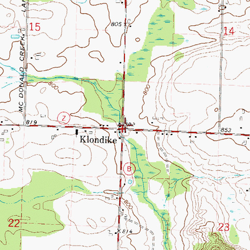 Topographic Map of Klondike, WI