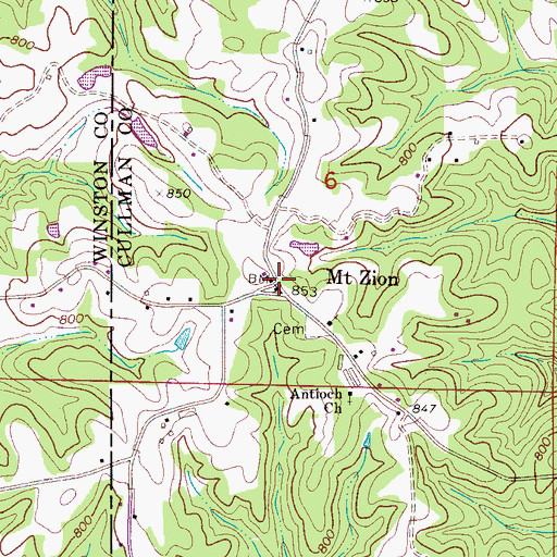 Topographic Map of Mount Zion, AL