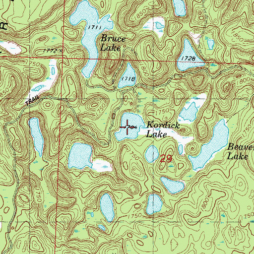Topographic Map of Kordick Lake, WI