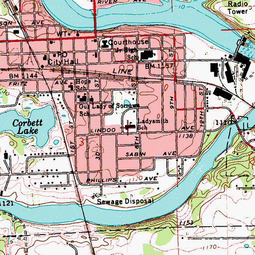 Topographic Map of Ladysmith Elementary School, WI